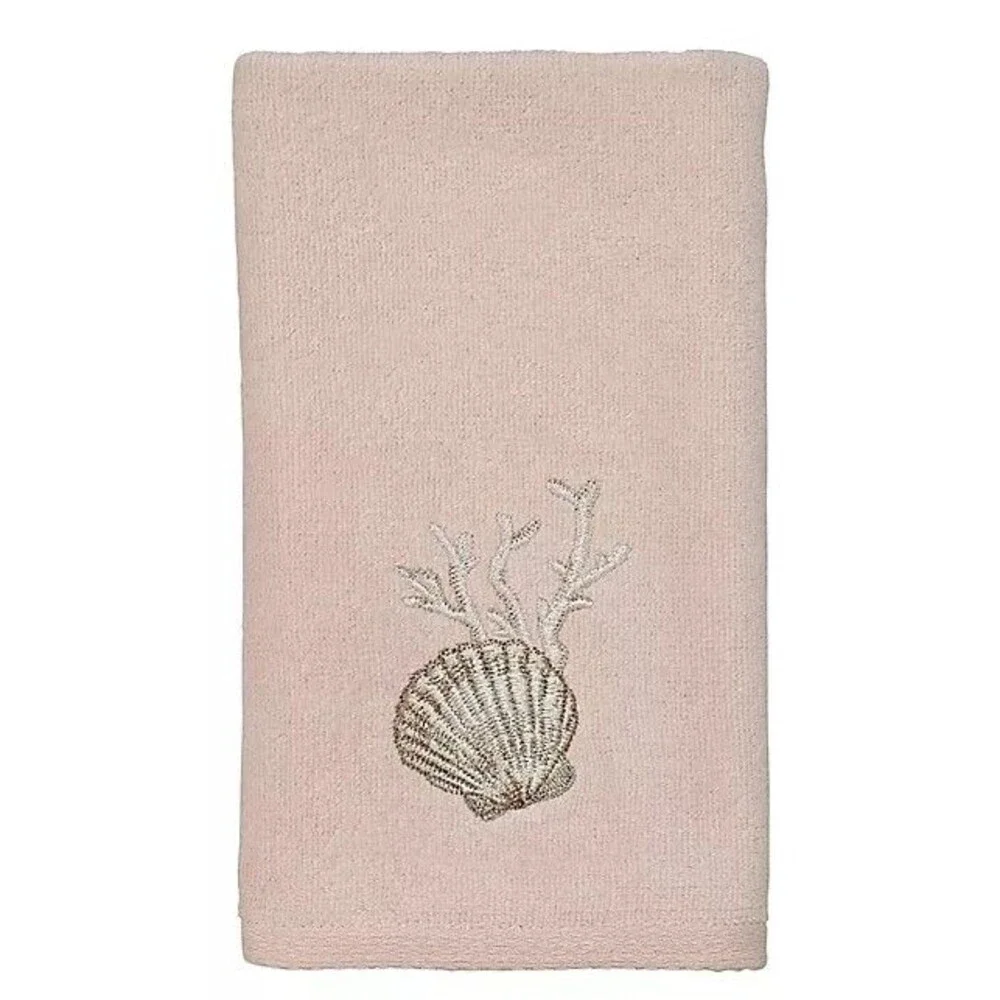 Avanti Riviera Fingertip Towel Embroidered Pale Pink Shell Beach Summer Set of 2